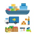 Import export fruits vector illustration.