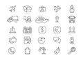 Import and export logistics, shipping and goods delivery, cargo line icons