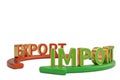 Import export words on arrow 3D illustration. Royalty Free Stock Photo