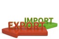 Import export words on arrow 3D illustration.