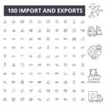 Import and exports line icons, signs, vector set, outline illustration concept