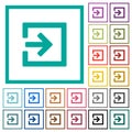 Import with inside arrow flat color icons with quadrant frames