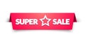 Vector illustration Super Sale Banner. Red Ribbon With Star Isolated On White Background. Royalty Free Stock Photo