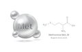 Important amino acid Methionine Met, M and structural chemical formula and line model of molecule.