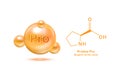 Important amino acid Proline Pro and structural chemical formula and line model of molecule.