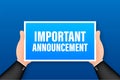 Important Announcement. Business infographic template. Megaphone banner. Vector stock illustration.