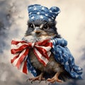 an important bird, dressed in stylish American-style clothing,