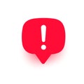 Important information vector icon, exclamation mark, attention logo, warning speech bubble, red danger hazard sign, flat design