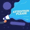 Important message attention please banner. Priority advice, paying attention and megaphone in hand vector illustration. Royalty Free Stock Photo