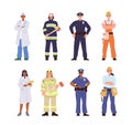 Important people job occupation, professional man woman of safety rescue service vector illustration Royalty Free Stock Photo