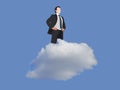 Important person exulting above a cloud in the sky