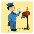 Important postman color vector illustration on a yellow background
