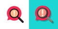 Important risk data identification icon vector or comment bubble bad censorship alert caution with magnifying glass and