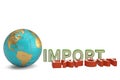 Imports and exports words and globe business trade global corporations.3D illustration.