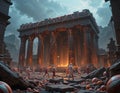 Ancient Temple Ruins: A Fiery Ritual Royalty Free Stock Photo