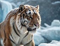 Imposing Tiger in the snow.