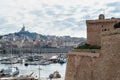 Imposing defensive walls of the Fort Saint-Jean overlooking Marseille Old Port, France Royalty Free Stock Photo