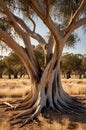 Majestic Eucalyptus Tree with Smooth Bark Standing Tall in the Australian Outback Field Royalty Free Stock Photo