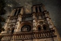 The imposing front of Notre Dame Cathedral in Paris Royalty Free Stock Photo