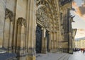 The imposing gothic facade and doors to St. Vitus Cathedral in the Prague Castle Complex in the Czech Republic