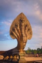 Imposing Naga serpent statue at the entrance of Angkor Wat temple, in Cambodia. Royalty Free Stock Photo