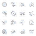 Imposing nature line icons collection. Majestic, Grandiose, Formidable, Towering, Commanding, Dominant, Powerful vector