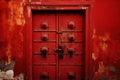Imposing Red metal doors. Generate Ai