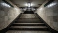 Endless Staircase in a Tiled Underground Passage with Fluorescent Lights stairs subway Royalty Free Stock Photo
