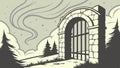 Imposing stone gate in a dramatic, stormy forest landscape, vector design Generative AI Royalty Free Stock Photo