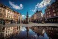 Imposing tower, life in the streets around it., generative IA Royalty Free Stock Photo