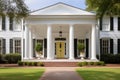 imposing white columns supporting a porch with a central front door