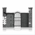 Gothic Wrought Iron Gate and Stone Wall Vector Royalty Free Stock Photo