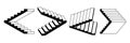 Impossible linear stairway set. Surreal 3d staircase. Black and white stair steps collection. Graphic design illusion Royalty Free Stock Photo