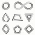 Impossible objects: triangle, infinity symbol, circle, square. Vector shapes