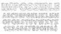 Impossible shapes font. Paradox alphabet letters and numbers, geometric abc figures vector illustration set. Optical