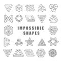 Impossible shapes vector set. Impossible line art collection. Type of optical illusion, reality trick, fascinating Royalty Free Stock Photo