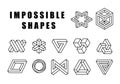 Impossible shapes vector set. Optical illusion symbols vector set. Type of unreal geometry, reality trick, fascinating Royalty Free Stock Photo