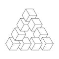 Impossible triangle. 3D cubes arranged as geometric optical illusion. Reutersvard traingle. White vector illustration