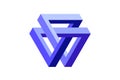 Impossible triangle shape. Optical visual illusion. Triangular Infinite loop symbol. Blue purple unreal geometric form Royalty Free Stock Photo