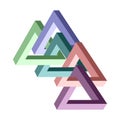Impossible triangle shape. Optical visual illusion. Triangular Infinite loop symbol. Colorful unreal geometric form Royalty Free Stock Photo