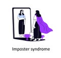 Imposter syndrome, psychology concept. Mental psychological problem. Doubt, low self-esteem. Person doubtful in skills