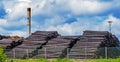 Impregnation timbers with creosote for wood preservation. Royalty Free Stock Photo