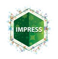 Impress floral plants pattern green hexagon button