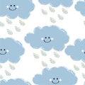Cute Clounds With Raindrops Pattern Seamless