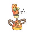 Impressed And Inspired Orange Robot Cartoon Outlined Illustration With Cute Android And His Emotions