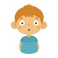 Impressed And Surprised Cute Small Boy With Big Ears In Blue T-shirt, Emoji Portrait Of A Male Child With Emotional