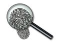 Magnifying glass and fingerprint symbol to identify a suspect