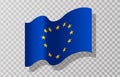 Flying European flag on transparent background