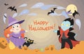 Cute cartoon Vampire Witch Halloween banner Royalty Free Stock Photo