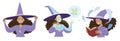 Beautiful young witch spell vector set in different poses Royalty Free Stock Photo